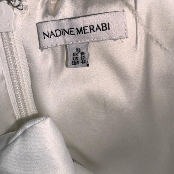 NWOT NADINE MERABI Colette White Feather Strapless belted Jumpsuit sz 12 - Picture 8 of 10